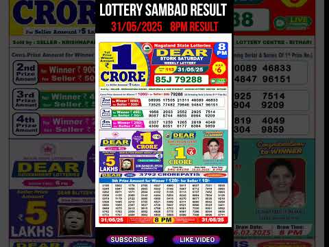 Nagaland State Dear Lottery Sambad Result Evening & Night 8PM Result 31.05.2025
