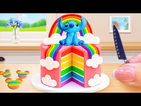 Rainbow Chocolate Cake Recipe With Stitch Moment 4K💙🌈Satisfying Mini Rainbow Cake Challenge & ASMR