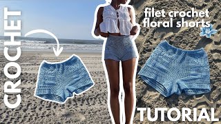 filet crochet shorts tutorial 🌸 (with filet crochet grid)