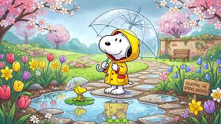 Cozy Rainy Day with Snoopy & Woodstock 🌧️🌷 Warm Spring Jazz to Calm Your Mind ☔ Spring Rain Ambience