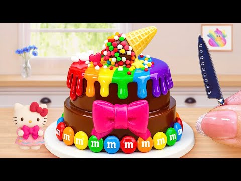 Mini Rainbow Cake Recipe With Hello Kitty Pink Bow | Satisfying Rainbow Cake Recipe