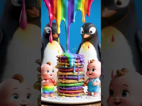 Penguin & Babies Bake Many Magical Rainbow Pancakes! 🐧👶🌈🥞 #Shorts