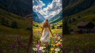 🥰#AlpineFairyTale #FlowersAndGrace #SwissMeadowMagic #NatureBallerina #MountainWhispers