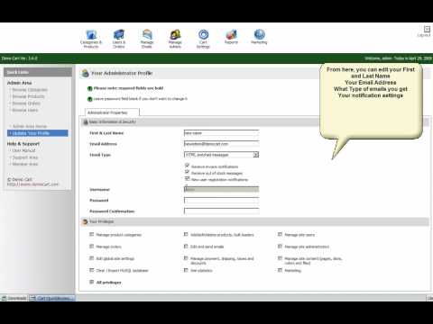 Updating your admin account(s) in Pinnaclecart