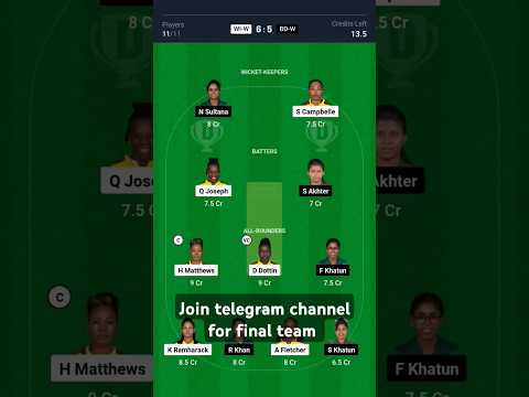 WI W vs BD W Dream11 Team, WI W vs BD W Dream11 Prediction, WI W vs BAN W 2nd T20 Dream11 Prediction