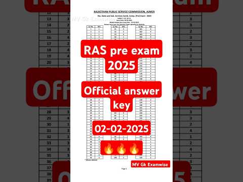 Ras pre official answer key 2025 | ras pre exam 2025 official answer key out