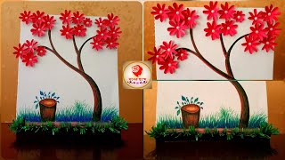 Beautiful Flower tree paper card tutorial 🌱 | সহজে টেবিল স্ট্যান্ড কার্ড বানান | Moner Chonde