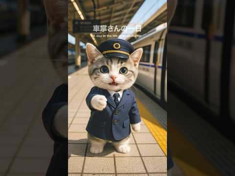 「むぎの車掌さんの1日に密着🐱🚄」#猫 #動物 #cat #バイト #cute #マンチカン