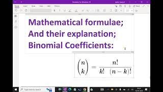 Mathematical formulae; and their explanation : -( Binomial Coefficients ) - 4. #binomialcoefficients
