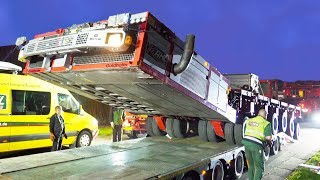 Heavy Transport: Self proprelled transporter (SPMT) driving on a trailer