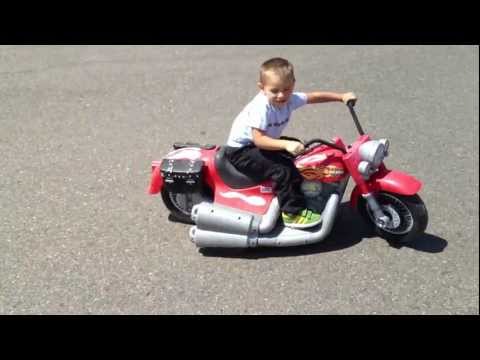 Modified 24v Power Wheels Harley Davidson - 4 Year Old Drifiting and Sliding, Motorcycle Donuts