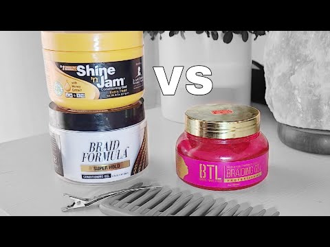 Ampro Shine n Jam and Ebin Braid Formula vs BTL Braids Twist & Locs Extreme Braiding Gel