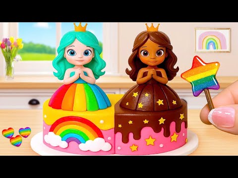 How to Make Mini Rainbow Princess Cake With Chocolate | Rainbow Cake VS Chocolate Cake Comparison 4K