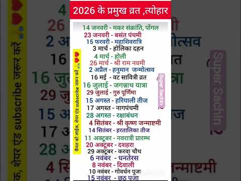 2026 Festival List | 2026 के सारे व्रत त्यौहार | Hindu Calendar 2026 | व्रत त्यौहार संपूर्ण तिथियाँ