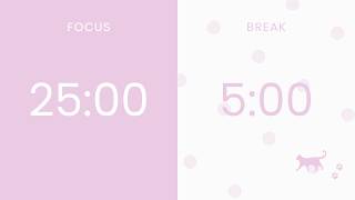 Study with Cat 🐈‍⬛🍓 1-hour Pomodoro Timer 25/5 | No Music Polka Dot Strawberry Milk Pink Calm Study