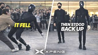 XPeng IRON Robot Falls Then Stands Back Up Live on Stage