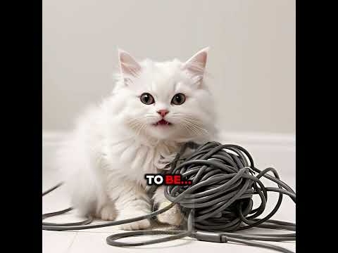 Snowy tries to set up a home office, only to get tangled in cords #catvideos #catshorts #catlover