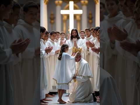 Jesus Christ places a noble golden crown upon Pope Francis❤️❤️#popeFrancis #jesus #god #amen #shorts