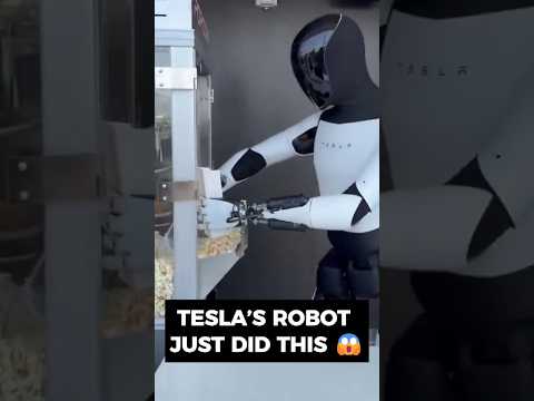 Tesla Optimus Robot Serves Popcorn Like a Human at Tesla Diner! #humanoidrobot