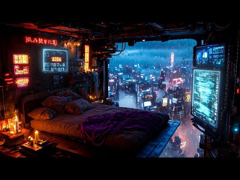 Cyberpunk Dream Escape: Rain And Ambient Music | Deep Sleep In A Futuristic Room Above The Lights