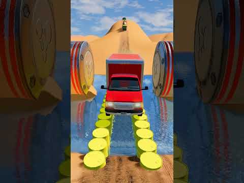Cars & Ambulance Van vs Giant Pit Bollards Crash #2- BeamNG.Drive