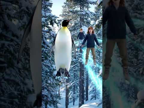 Penguin & Kids Fly on Sparkling Ice Skates! ⛸️❄️🐧✨ #Shorts