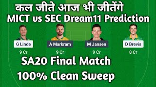 MICT vs SEC Dream11 Team, MICT vs SEC Dream11 Prediction Today, MICT vs SEC Dream11, SA20 Final