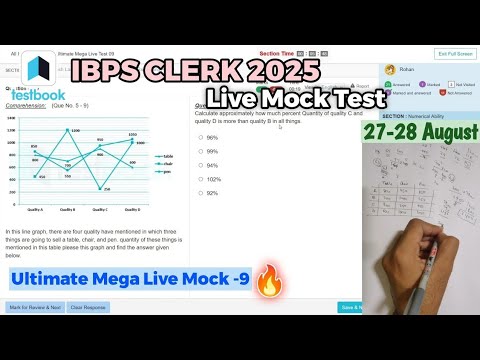 🎯Testbook IBPS Clerk Pre Live Mock Test 📚✍️28 Aug, Share Score📝👆, How to attempt mock 🗒
