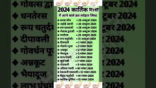 Kartik Maas Festival Vrat 2024🙏 calender|Hindu calendar 2024|October Vrat Tyohar #shorts #shortsfeed