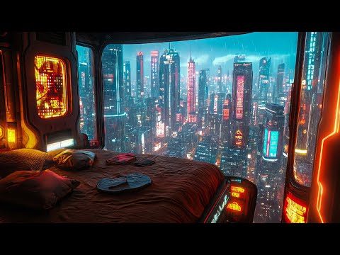 Cyberpunk Winter Refuge: Snow And Ambient Music | Cozy Futuristic Bedroom For Deep Relaxation