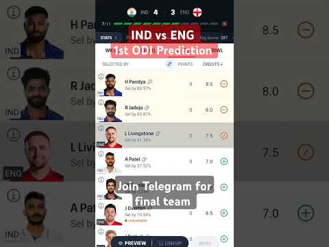 IND 🇮🇳vs ENG🇬🇧 1st ODI Dream11Prediction |Dream11 Team |Dream11 Team ofToday Match #indvseng