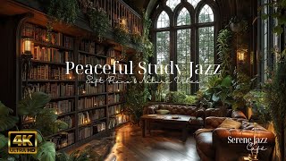 Peaceful Study Jazz music🌿 in a Vintage Library Café | Soft Piano for Focus & Reading