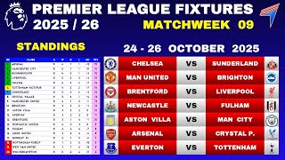 EPL FIXTURES TODAY - Matchweek 9 • EPL Table Standings Today • Premier League Fixtures 25/26