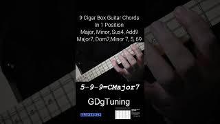9 Cigar Box Guitar Chords - 1 Position, Major, Minor, Sus4, Add9, Major7, Dom7, Minor 7, 5ch, 69ch