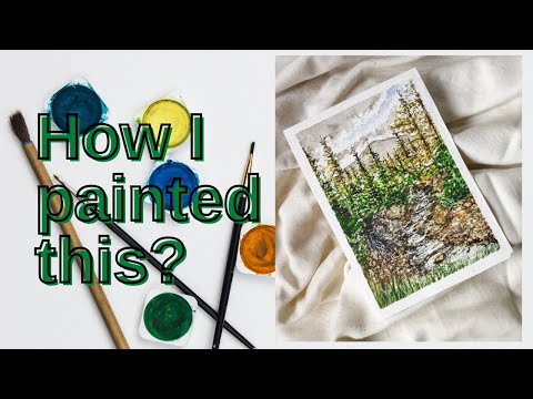Paint forest mountains with Water colour on mini paper| #mountainpainting#smallpainting