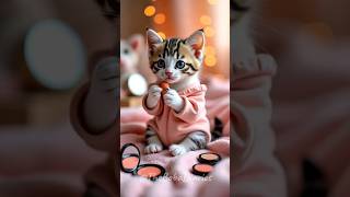 Tiny Cat Adorably Applying Blush 💖🐾✨