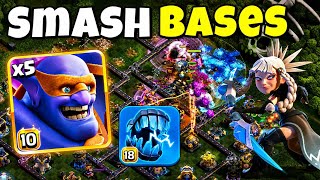 Super Bowler Smash TH18 Bases! Monolith Arrow Queen Charge ! Legend League 