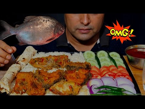 ASMR EATING FISH CURRY, WHOLE FISH CURRY, SALAD, FISH FRY, FISH CURRY WITH RICE EATING, EATING SHOW