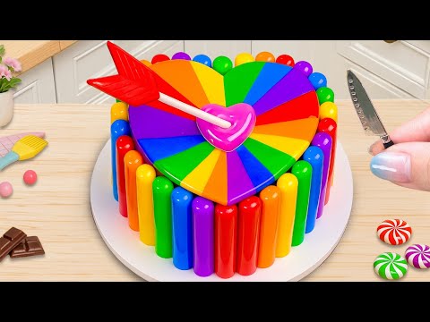 Glitter Rainbow Jelly Heart Cake ASMR 🌈 Valentine Cake Decorating Recipes 🍫 Cake In Wonderland