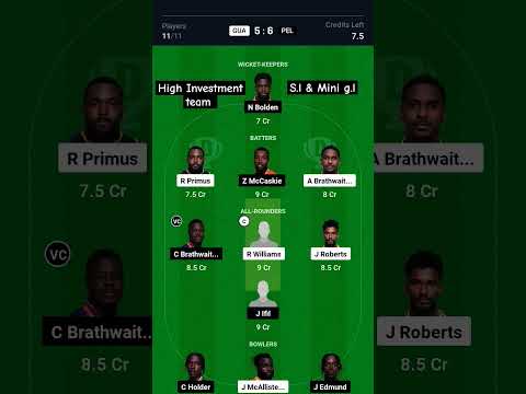 Gua vs Pel Dream 11 Prediction ||  west Indies Barbados t10 league || T10 small league team #dream11