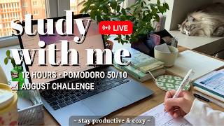 Challenge • 12 HR STUDY WITH ME ☔️ Rainy Day / Pomodoro 50/10 Ambience for Best Focus