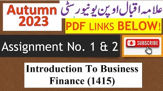 AIOU Code 1415 Solved Assignment No.1 & 2 Autumn 2023 |Subject: Introduction To B.F |Level: BA/B.Com