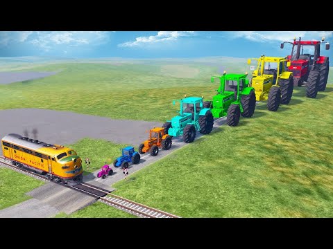 Big & Small Tractor Mobil vs Train #3 - BeamNG Drive