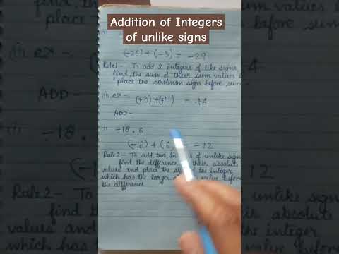 Addition of Integers of unlike signs #mathematics #ytshorts