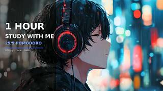 1 HOUR Study With Me 🌙 Lofi Guy Aesthetic | 25/5 Pomodoro Timer