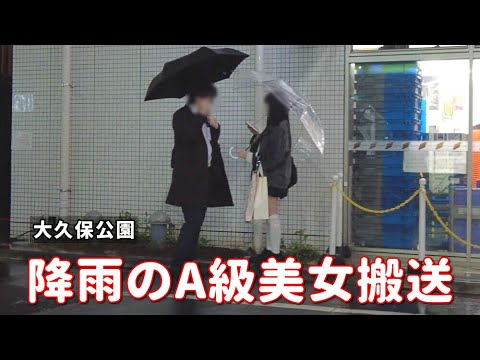 急な雨でも界隈女子多数。セブン前でA級美女。コンカフェ通りでもA級美女。和光前にアンダー？