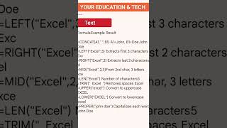 #excelclasses Excel Formula With Example & Result #gk #computereducation #knowledge  #excelclasses