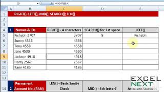 054  LEARN EXCEL : Text Formulas II – LEFT RIGHT MID, LEN, SEARCH