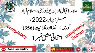 AIOU Code 356 Solved Assignment No.1 Spring 2022 || Subject: Food And Nutrition || Level: FA/I.Com