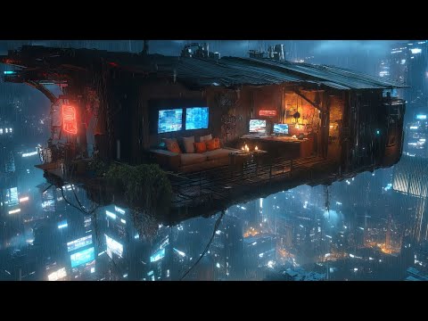 Cyberpunk Rain Balcony: Rain And Ambient Music | Futuristic Loft In The Rain